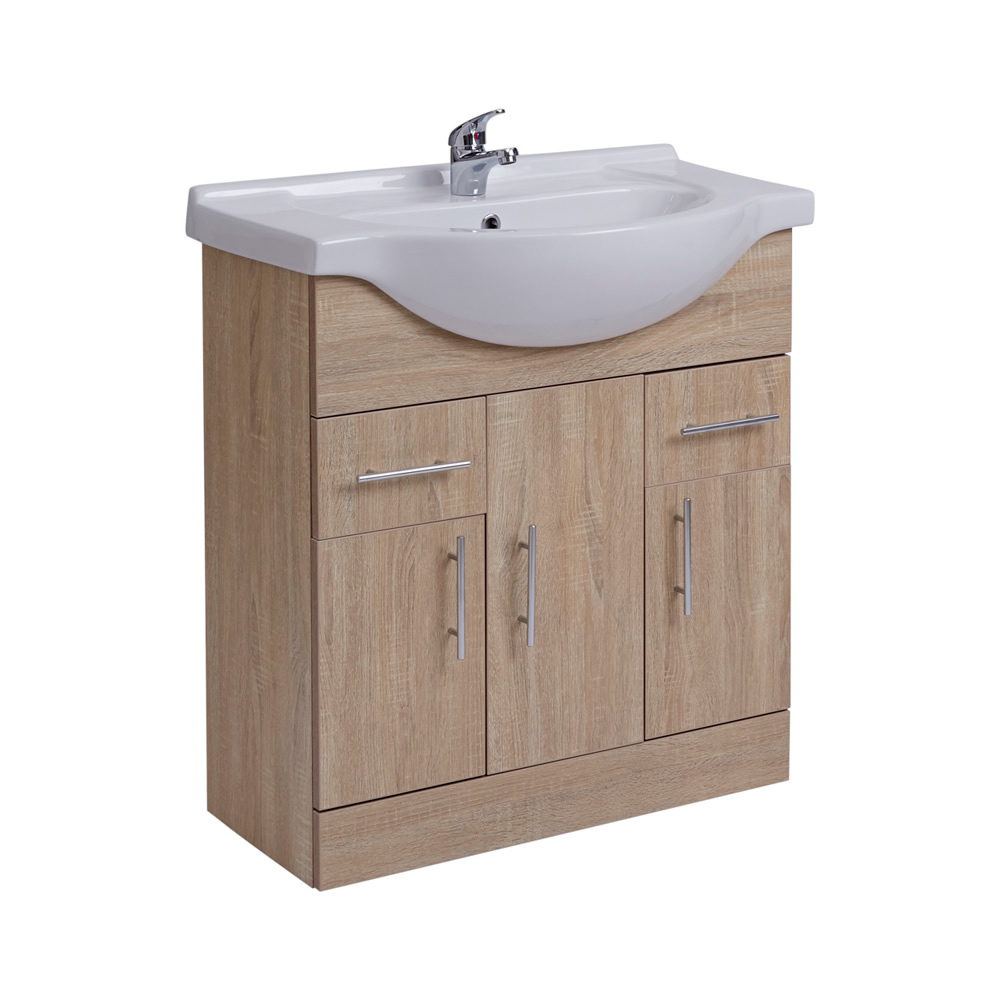 Mobile Bagno Colore Rovere con Lavabo Integrato e 3 Ante 75x78x48cm