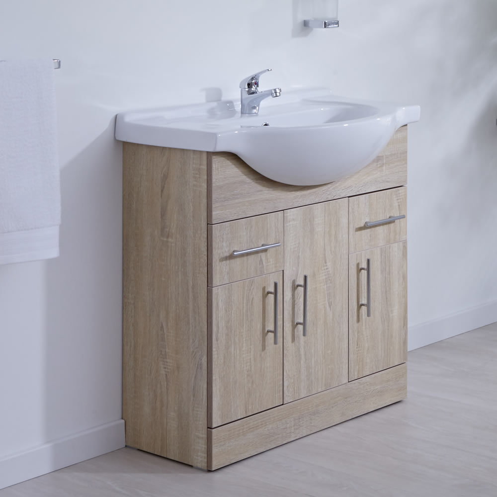 Mobile Bagno Colore Rovere con Lavabo Integrato e 3 Ante 75x78x48cm
