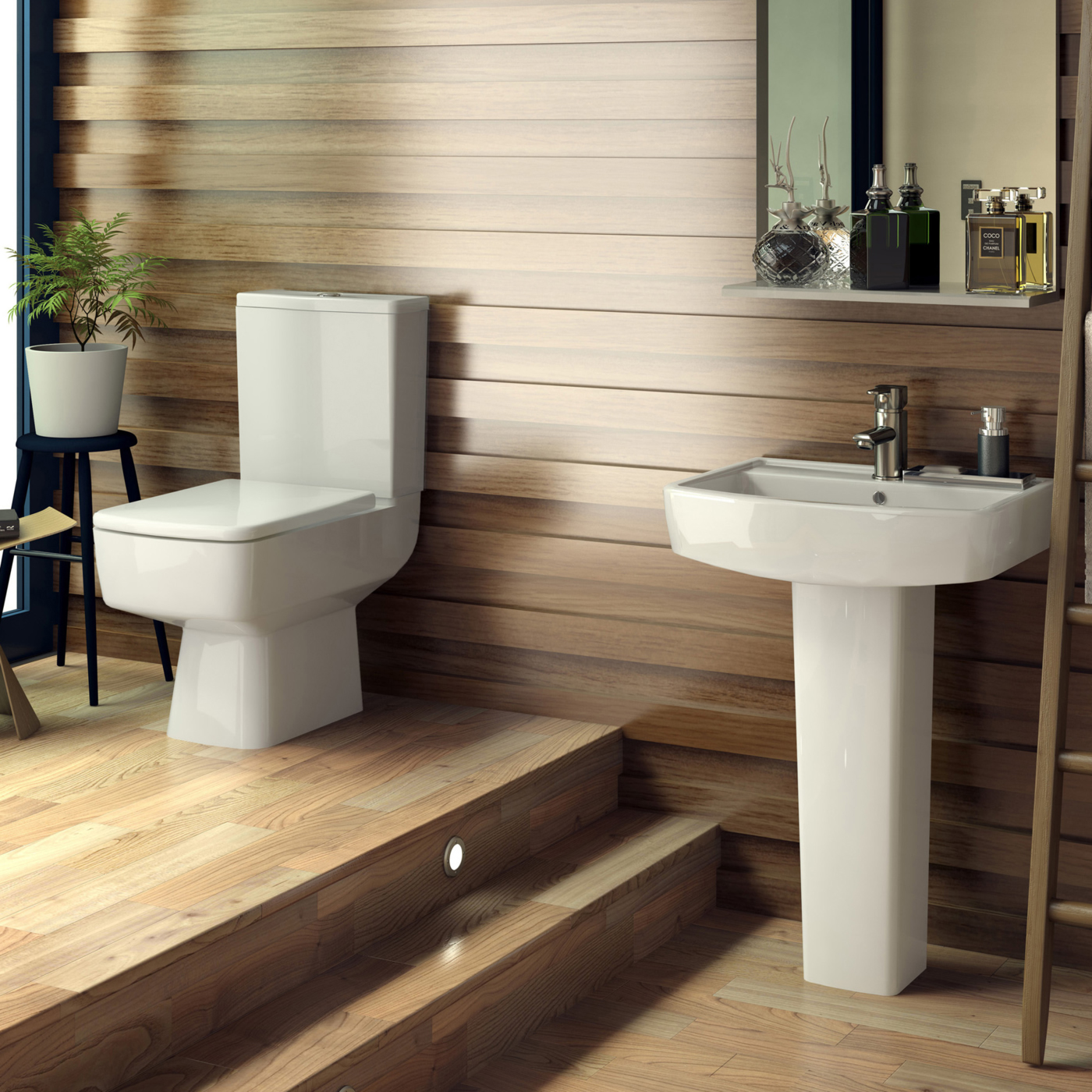 Set Completo per Stanza da Bagno con Lavabo e Sanitario in Stile Minimalista