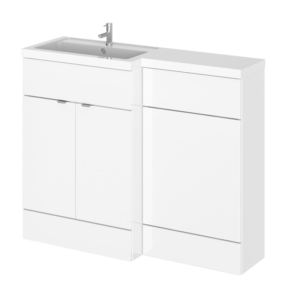 Mobile Lavabo con Mobiletto per Sanitario Bagno 1100mm Bianco Versione Sinistra