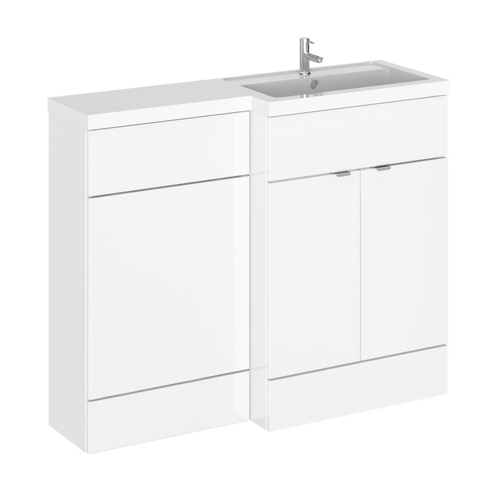 Mobile Lavabo con Mobiletto per Sanitario Bagno 1100mm Bianco Versione Destra