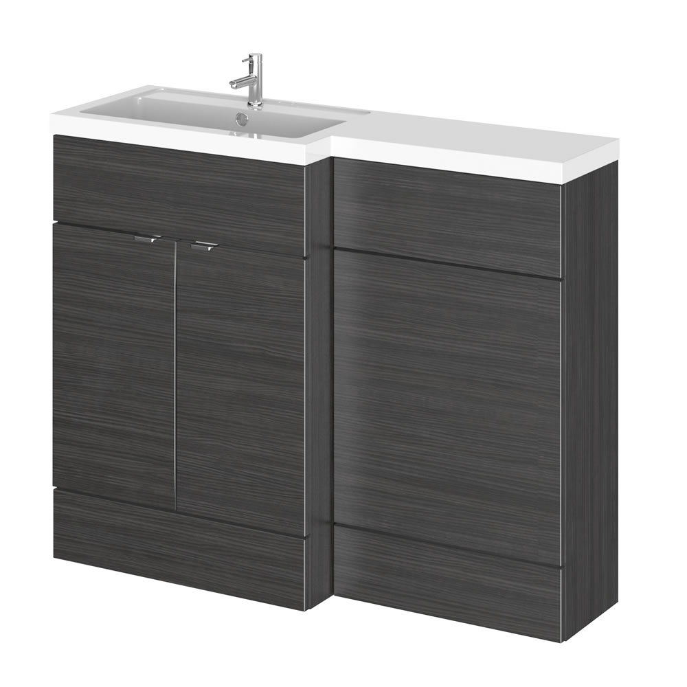 Mobile Lavabo con Mobiletto per Sanitario Bagno 1100mm Nero Versione Sinistra