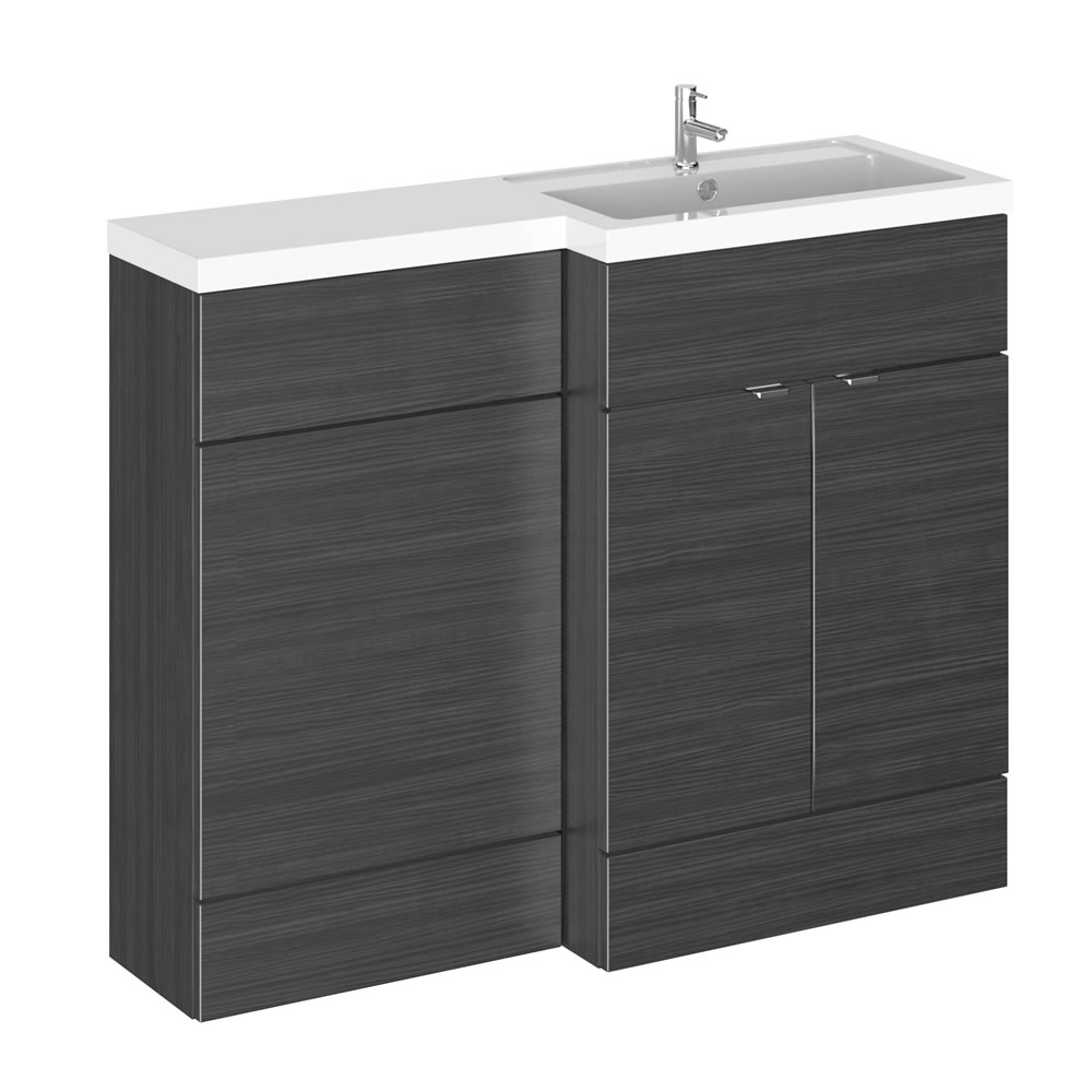 Mobile Lavabo con Mobiletto per Sanitario Bagno 1100mm Nero Versione Destra