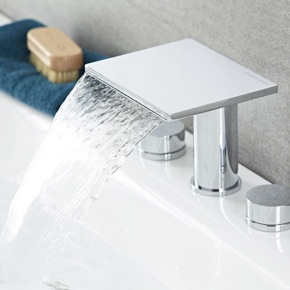 Batteria Lavabo e Vasca a 3 Fori con Rubinetto Miscelatore a Cascata - Blade