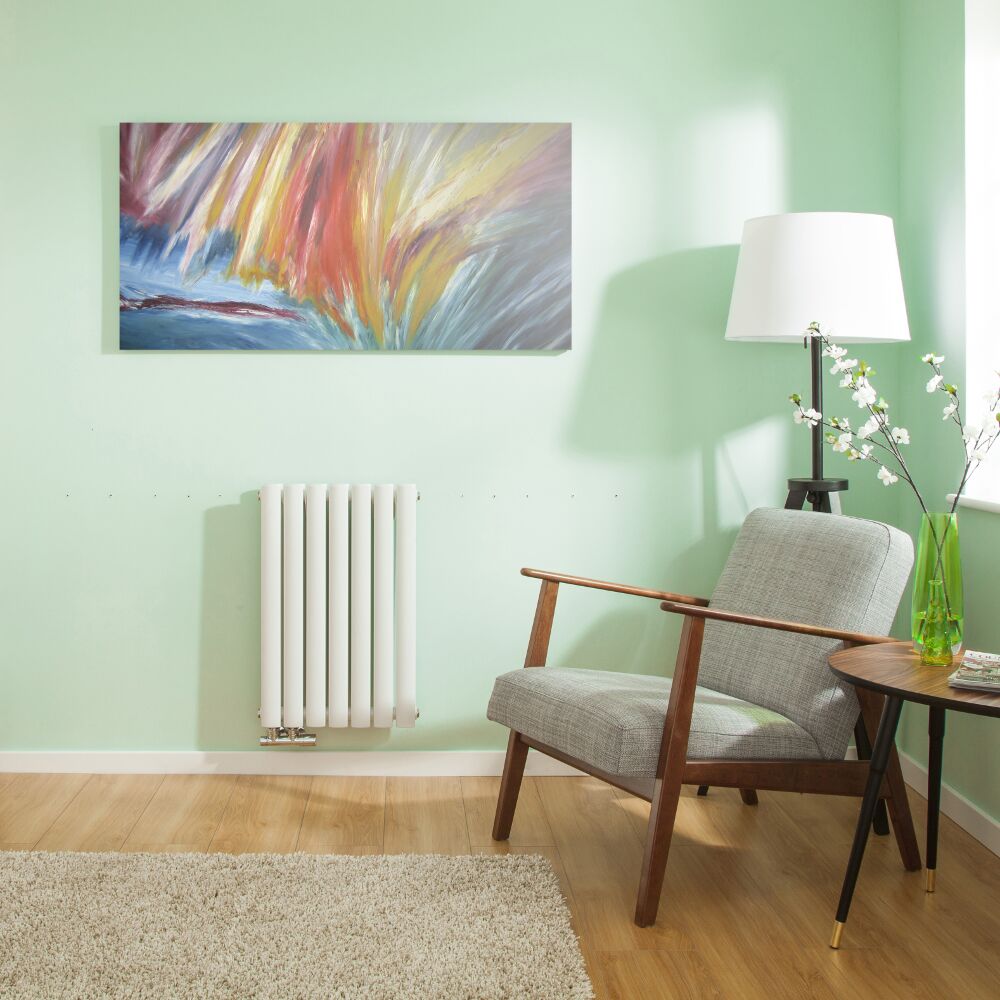 Radiatore di Design Orizzontale Doppio con Attacco Centrale - Bianco - 635mm x 415mm x 78mm - 729 Watt - Revive Caldae