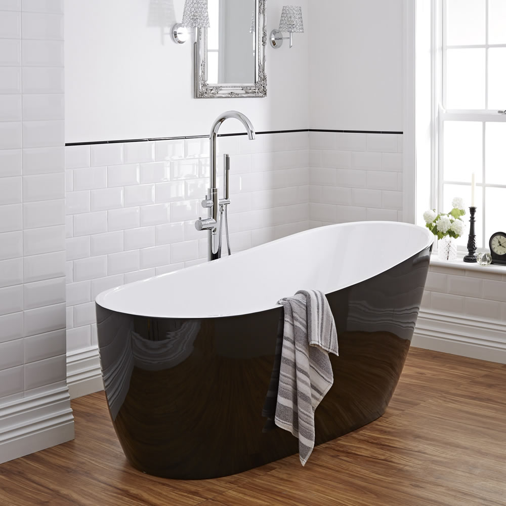 Vasca in Acrilico Ovale Nera Centro Stanza Freestanding Moderna 1730x780mm