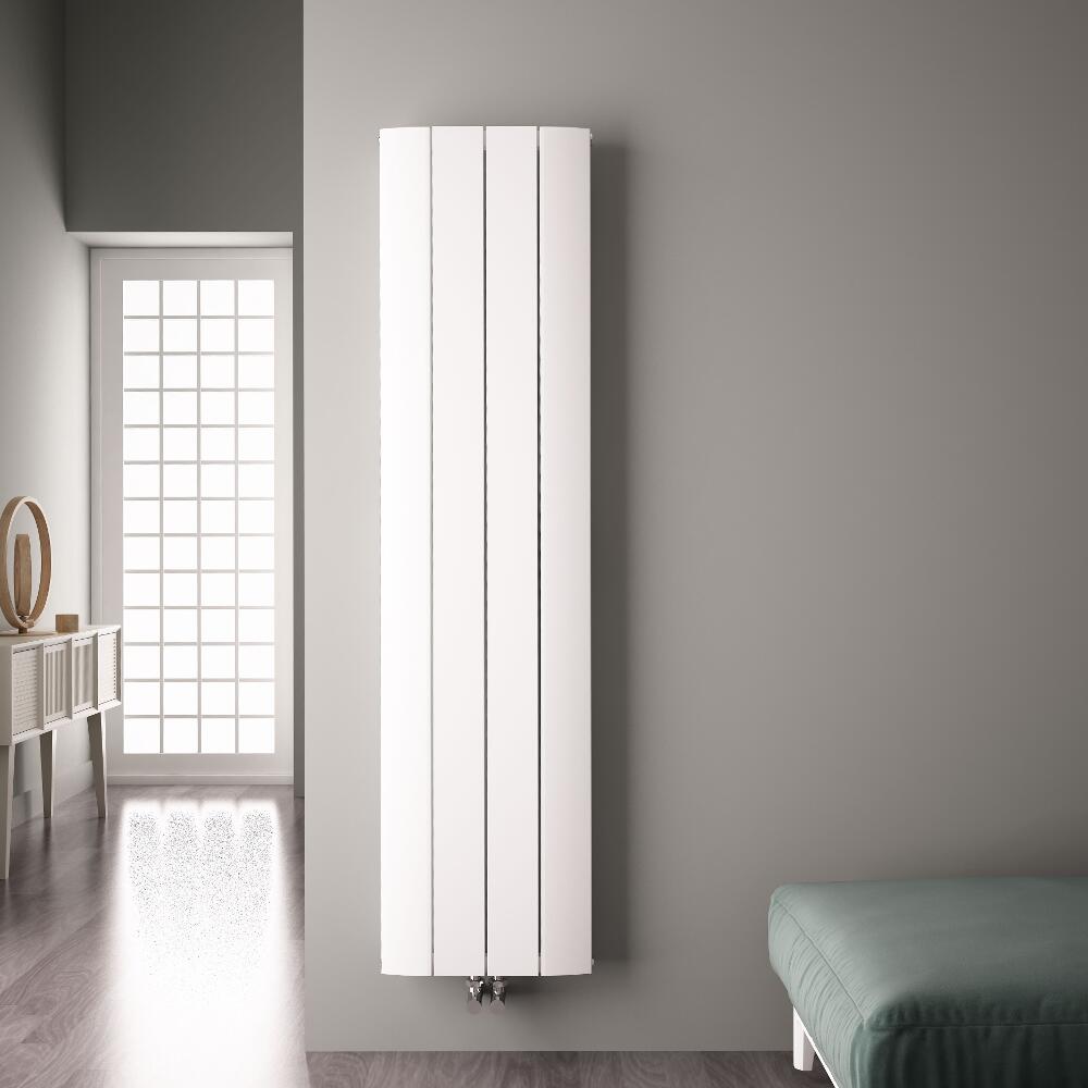 Radiatore di Design Verticale con Attacco Centrale - Alluminio - Bianco - 1800mm x 375mm x 45mm - 1535 Watt - Aurora