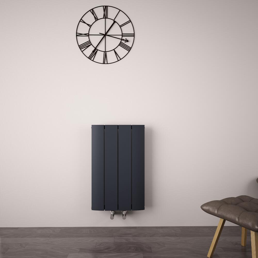 Radiatore di Design Orizzontale con Attacco Centrale - Alluminio - Antracite - 600mm x 375mm x 45mm - 512 Watt - Aurora
