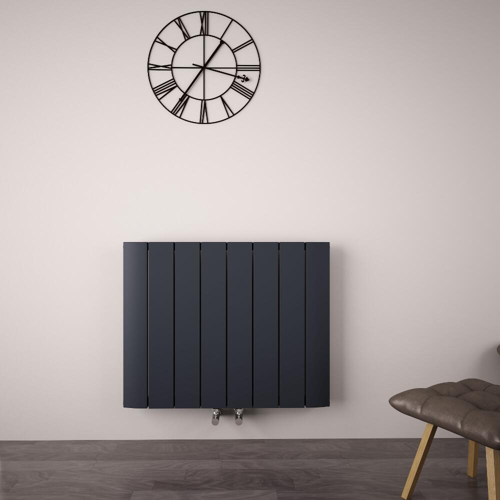 Radiatore di Design Orizzontale con Attacco Centrale - Alluminio - Antracite - 600mm x 755mm x 45mm - 1024 Watt - Aurora