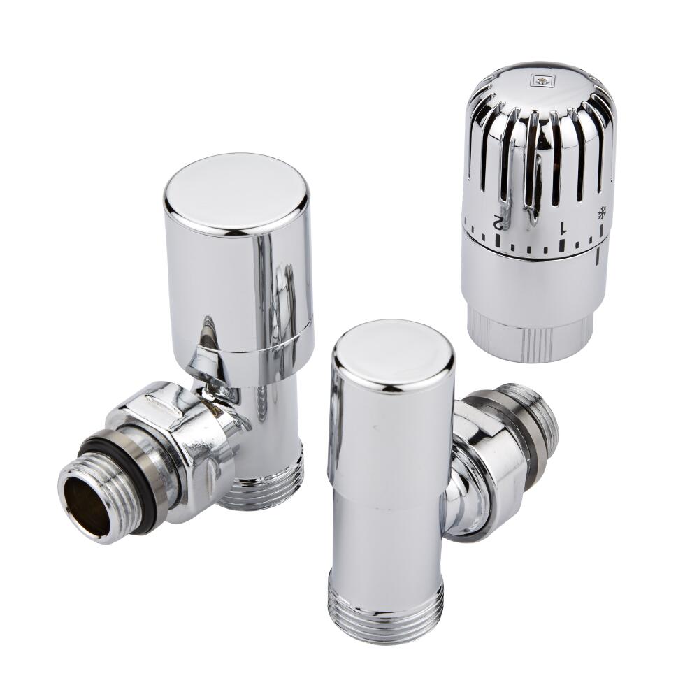 Paio di Valvole Termostatiche a Squadra con Adattatore per Radiatori e Scaldasalviette per Tubi in Rame 16mm