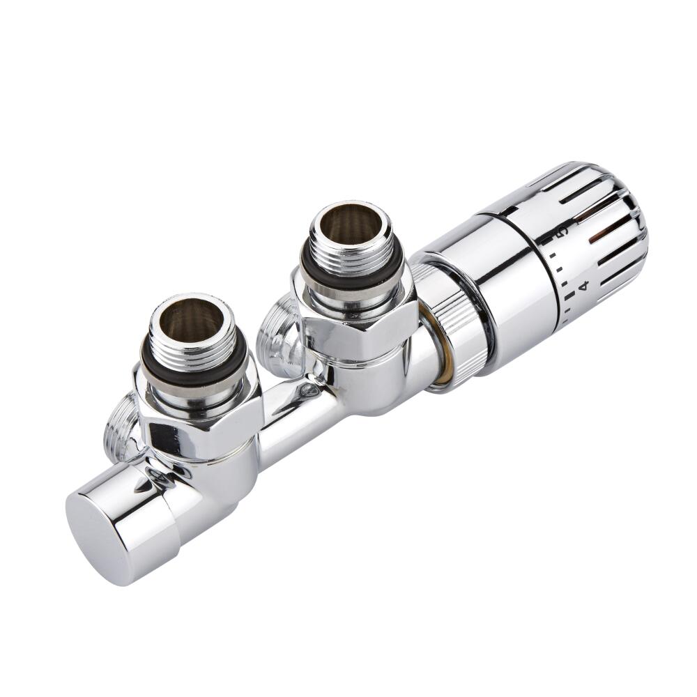 Paio di Valvole Termostatiche a Squadra Multiblock H con Adattatore per Radiatori e Scaldasalviette - Pex e Multistrato 12mm