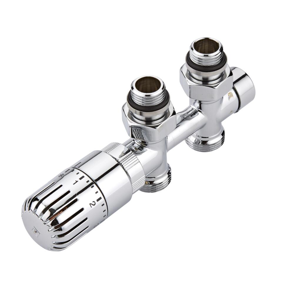 Paio di Valvole Termostatiche Diritte Multiblock H con Adattatore per Radiatori e Scaldasalviette - Rame 12mm