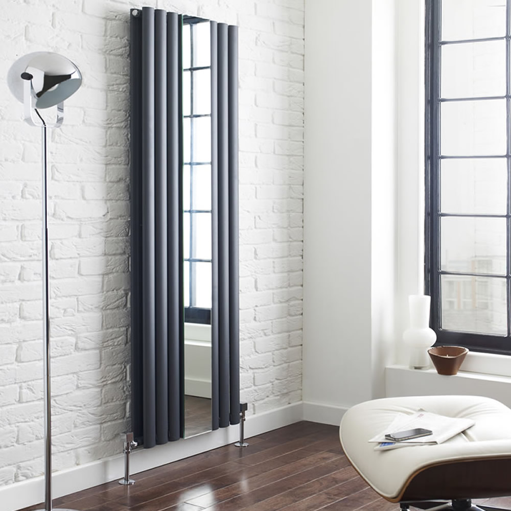 Radiatore di Design Verticale con Specchio - Acciaio - Revive Antracite - 1613 Watt - 1800mm x 499mm