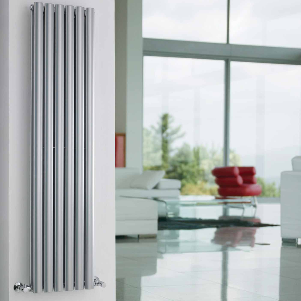 Radiatore di Design Verticale Doppio - Argento - 1500mm x 354mm x 105mm - 1380 Watt - Revive