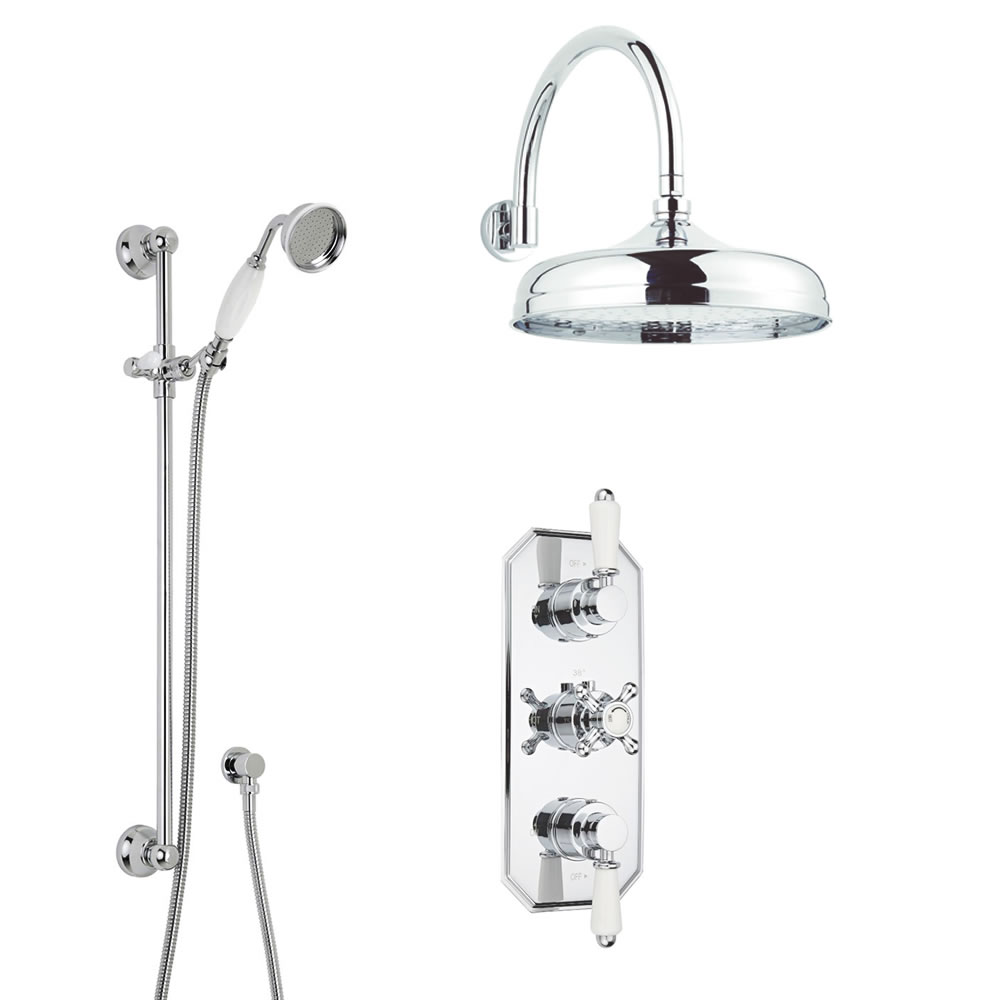 Kit Doccia Completo con Miscelatore Termostatico Doccia Incasso a Due Vie in Ottone Cromato