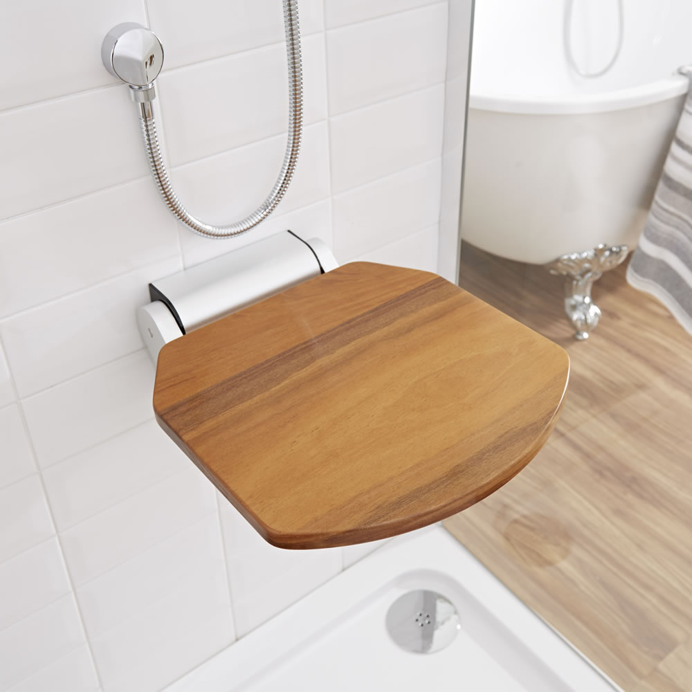 Sedile Doccia Ribaltabile con finitura in Legno Teak