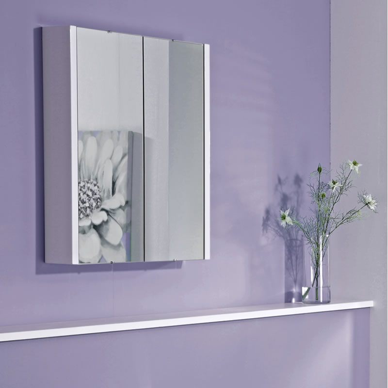 Specchiera Bagno con Contenitore, Ante Battenti e 2 Ripiani 650mm x 617mm - Consul
