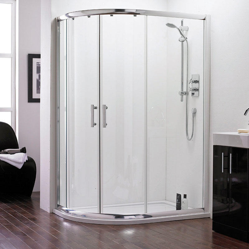 Cabina Box Doccia Semicircolare con Due Ante Scorrevoli e 2 Ante Fisse 90x76x185mm