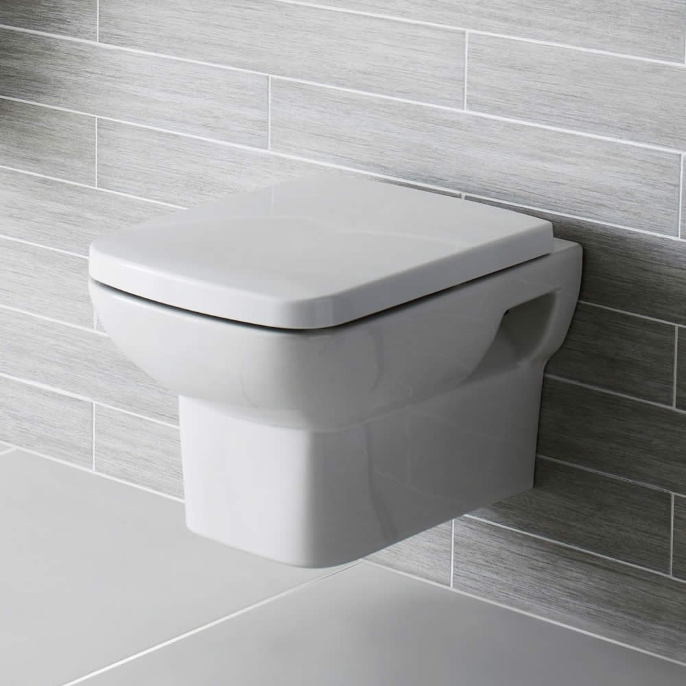 Vaso Sospeso WC in Ceramica con Sedile Copri WC Minimalista con Scarico Orizzontale
