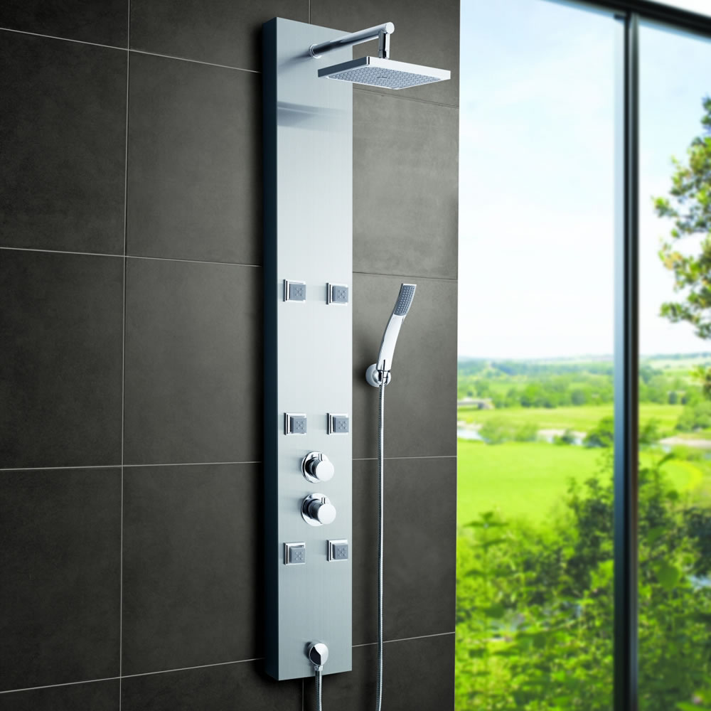 Pannello Doccia Multifunzione in Acciaio Inox Completo con Miscelatore Termostatico