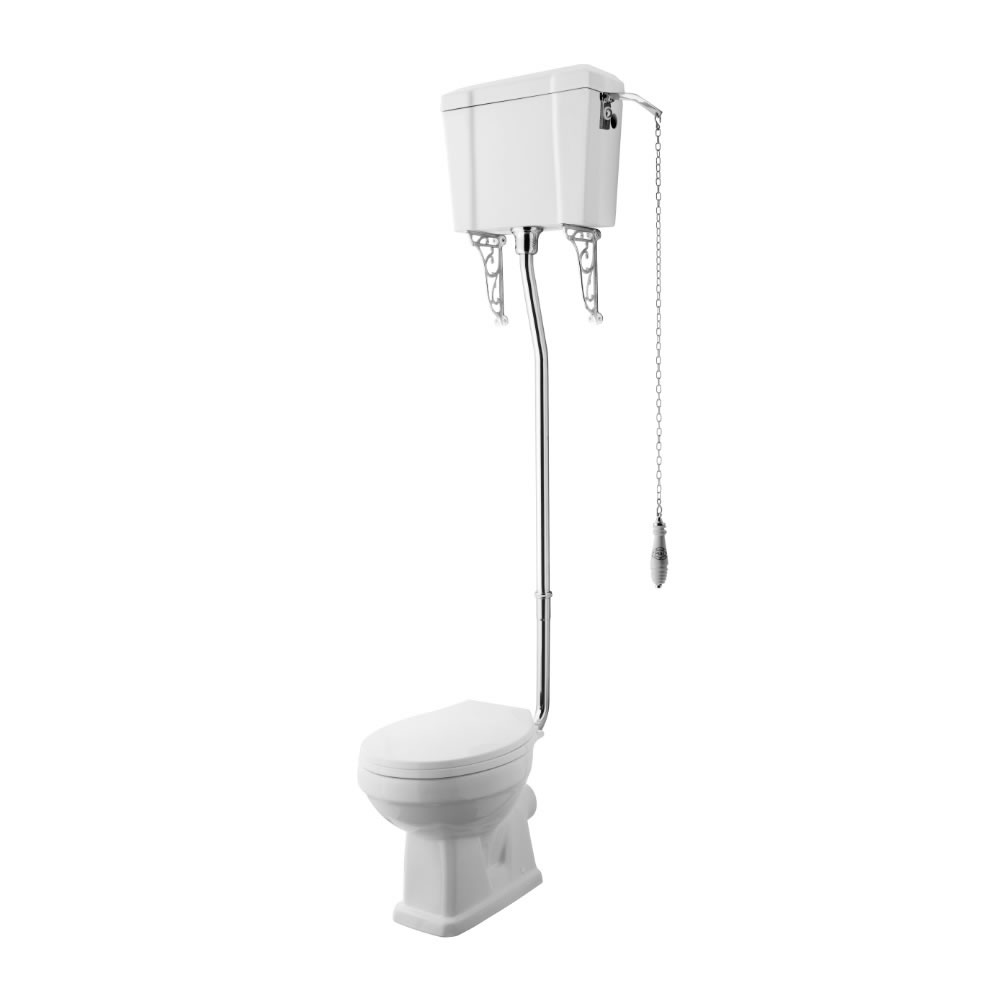 Sanitario con Vaso Tradizionale Cassetta Alta in Ceramica Sedile e Copri WC