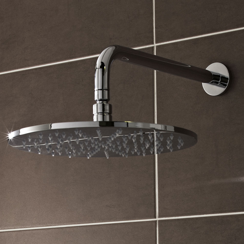 Soffione Doccia a LED Fisso 200mm Tondo con Braccio Doccia Murale