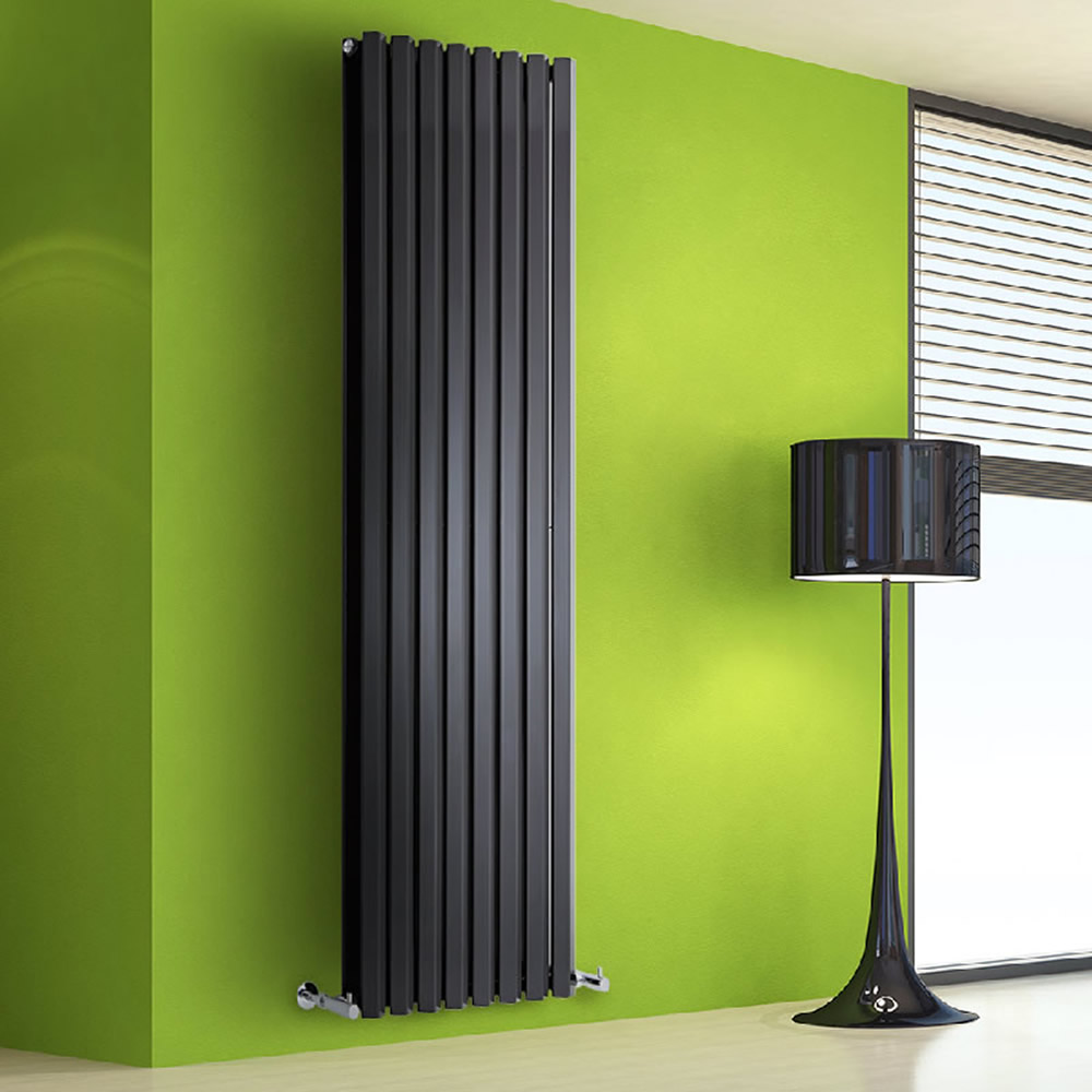 Radiatore di Design Verticale Doppio - Nero Lucido - 1780mm x 560mm x 86mm - 2158 Watt - Rombo