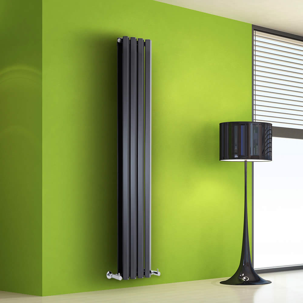 Radiatore di Design Verticale Doppio - Nero Lucido - 1600mm x 280mm x 86mm - 983 Watt - Rombo