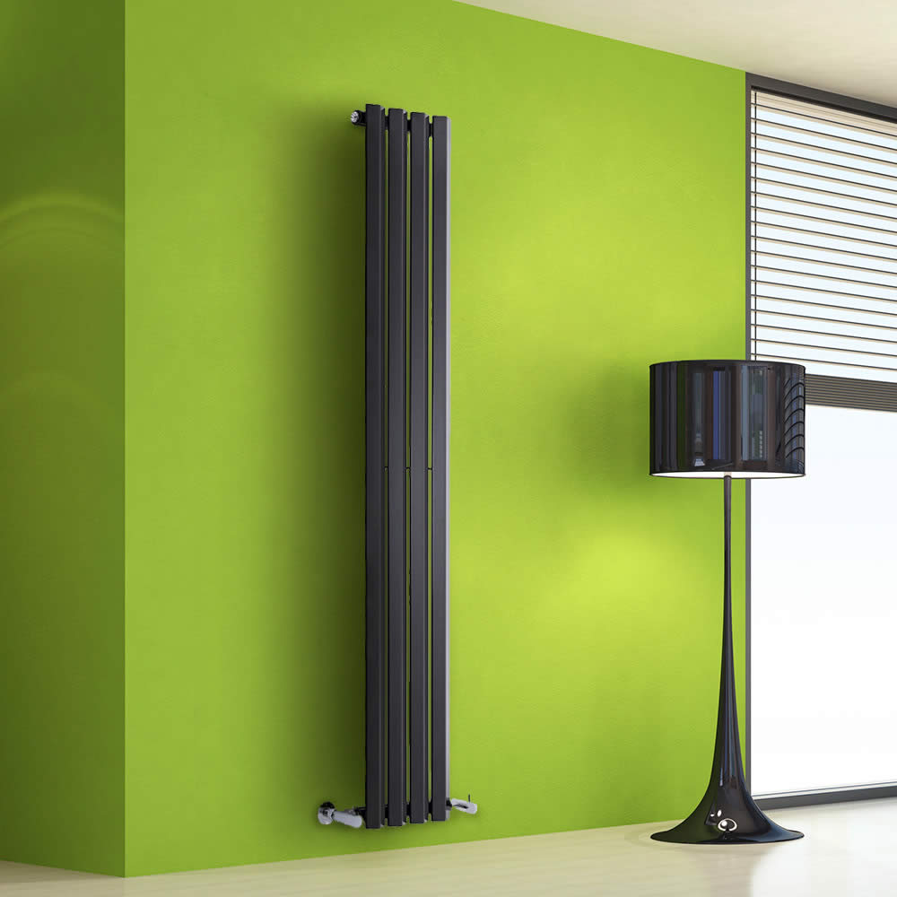 Radiatore di Design Verticale - Nero Lucido - 1600mm x 280mm x 60mm - 630 Watt - Rombo
