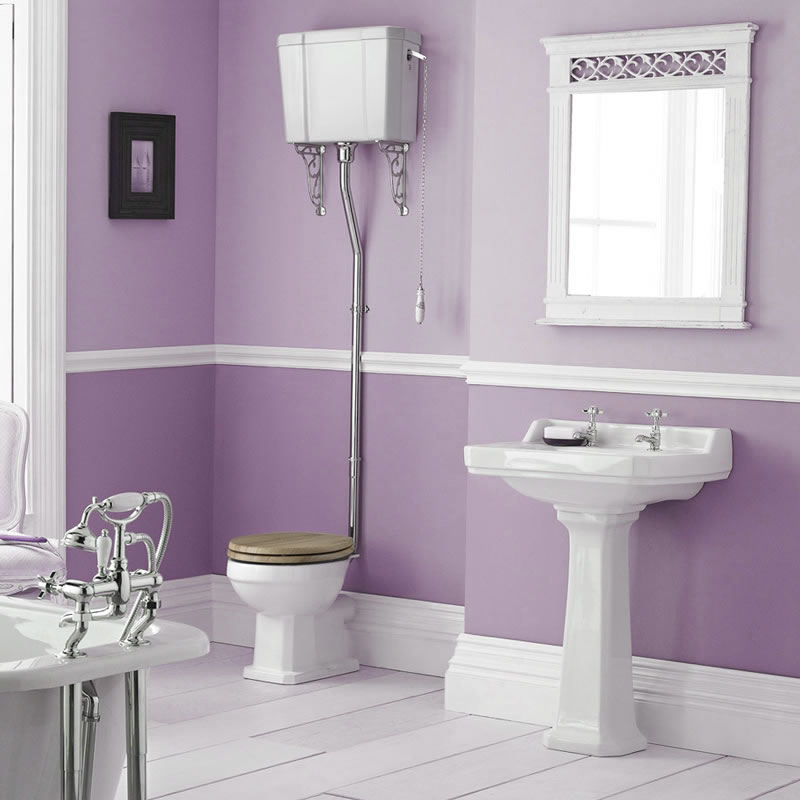 Set Bagno Completo di Lavabo e Sanitario Retro con Cassetta Alta e Scelta di Sedili Copri WC