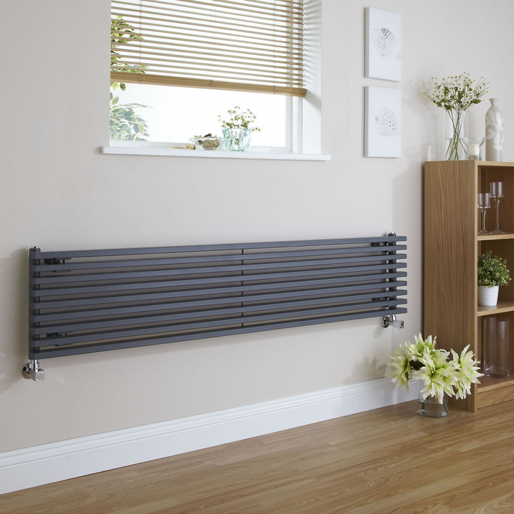 Radiatore di Design Orizzontale - Antracite - 342mm x 1600mm x 84mm - 1117 Watt - Fin