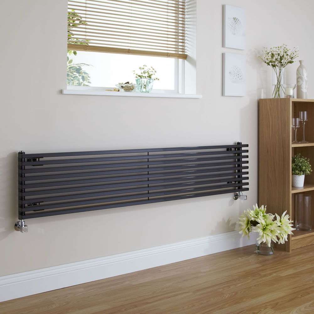 Radiatore di Design Orizzontale - Nero Lucido - 342mm x 1600mm x 84mm - 1117 Watt - Fin