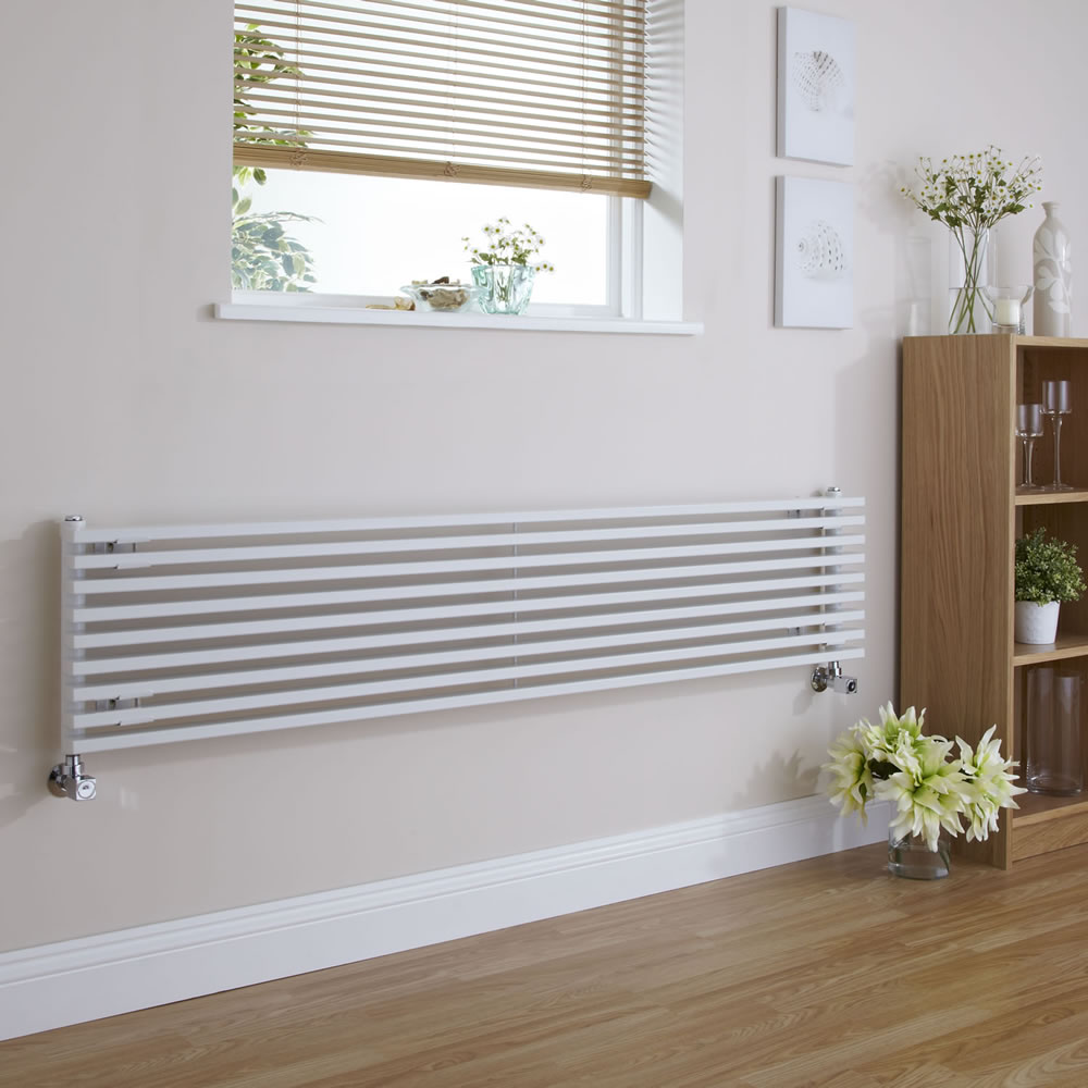 Radiatore di Design Orizzontale - Bianco - 342mm x 1600mm x 84mm - 1117 Watt - Fin