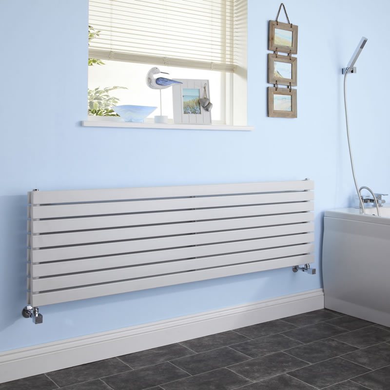Radiatore di Design Orizzontale Doppio - Bianco - 472mm x 1780mm x 71mm - 1842 Watt - Sloane
