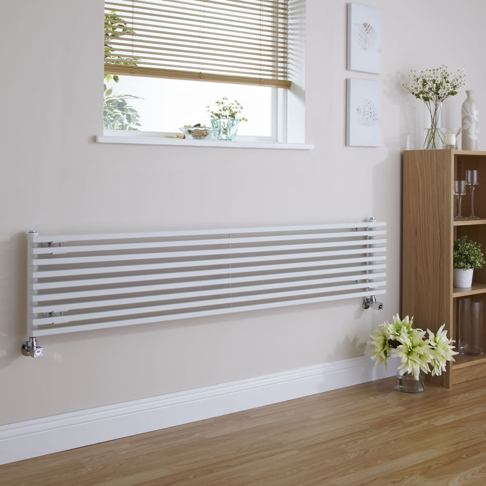 Radiatore di Design Orizzontale - Bianco - 342mm x 1780mm x 84mm - 1227 Watt - Fin