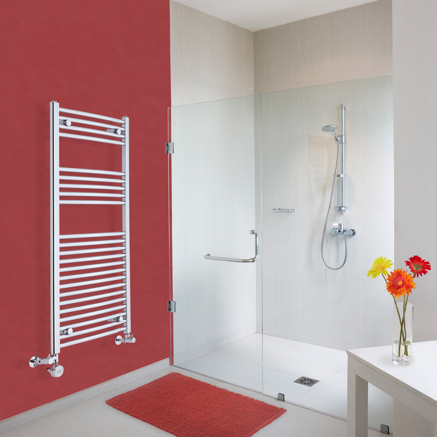 Radiatore Scaldasalviette Misto Curvo - Cromato - 1200mm x 500mm x 45mm - 448 Watt - Ischia