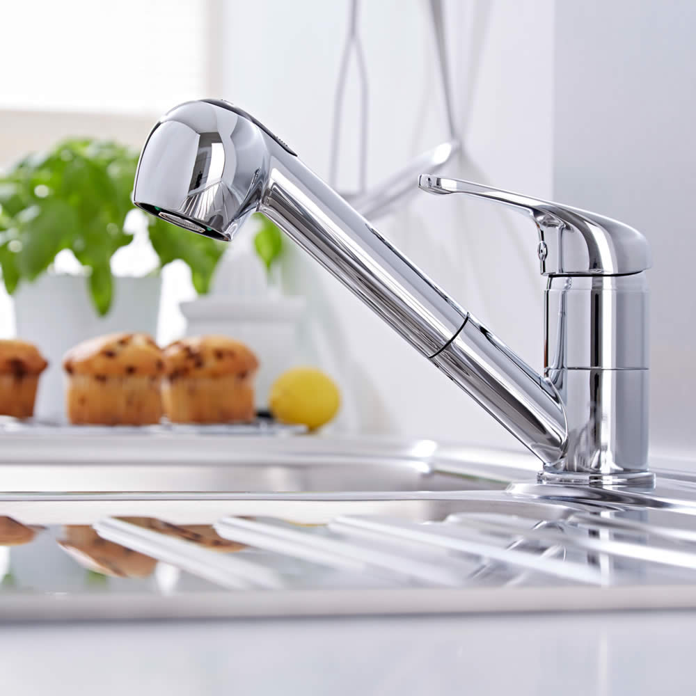 Rubinetto Miscelatore Monocomando Lavello Cucina con Doccia Estraibile - Ottone Cromato