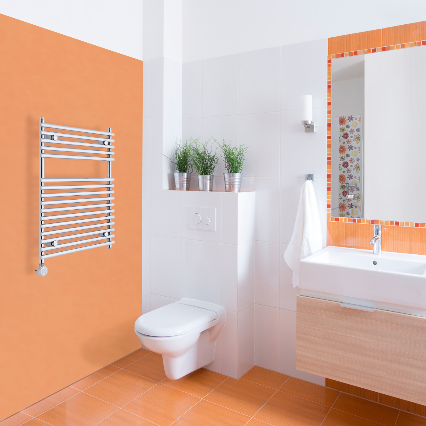 Radiatore Scaldasalviette Elettrico Piatto - Cromato - 750mm x 600mm x 70mm - Ischia