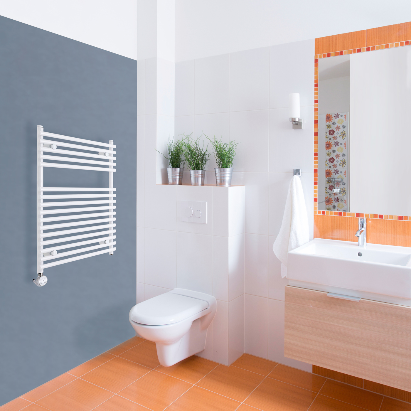 Radiatore Scaldasalviette Elettrico Piatto - Bianco - 750mm x 600mm x 84mm - Ischia