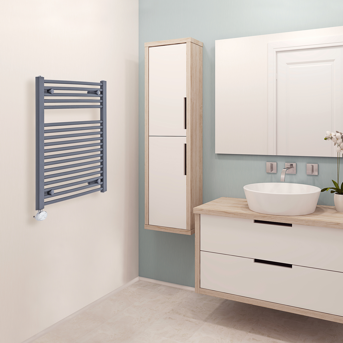 Radiatore Scaldasalviette Elettrico Curvo - Antracite - 800mm x 500mm x 48mm - Loa