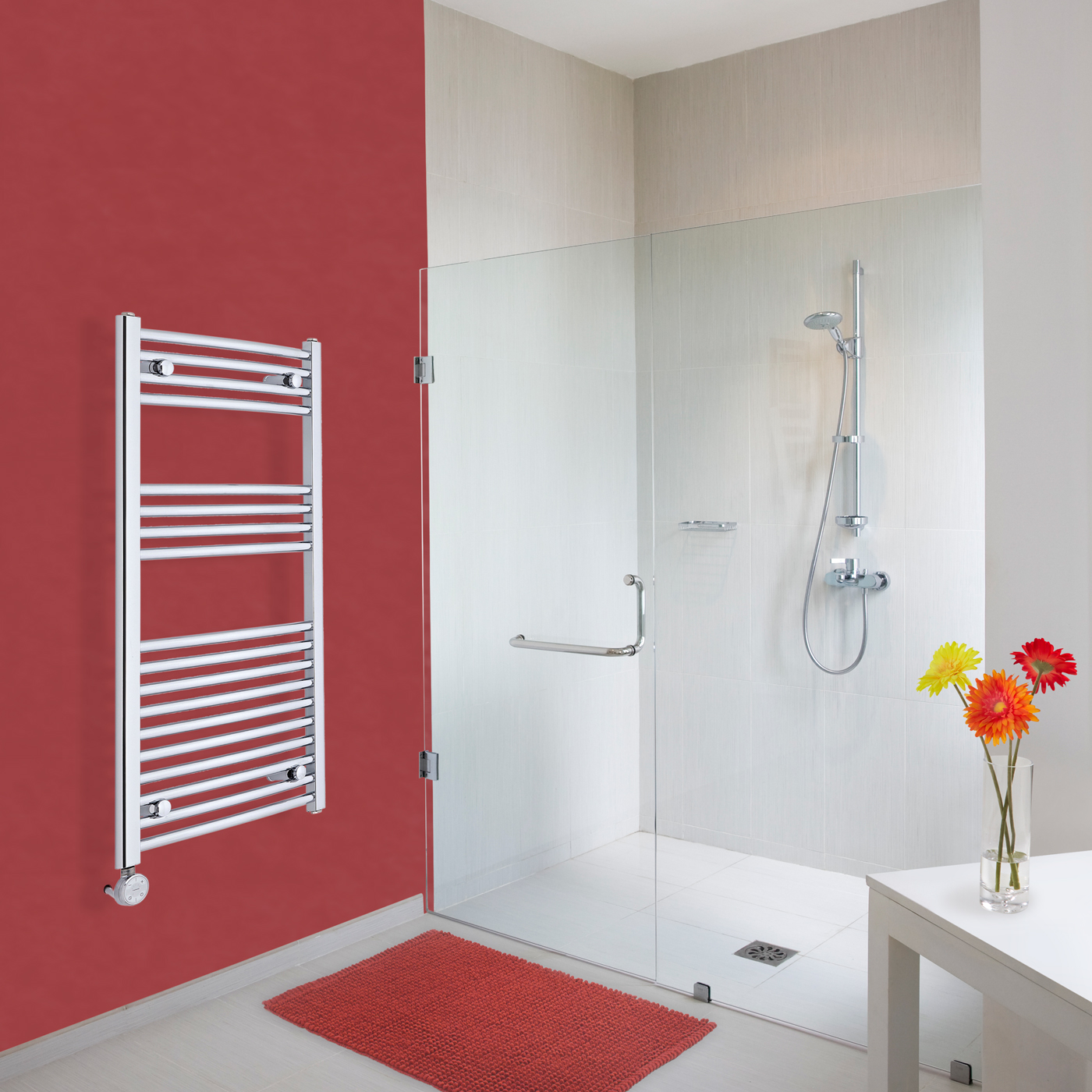 Radiatore Scaldasalviette Elettrico Curvo - Cromato - 1000mm x 500mm x 45mm - Ischia