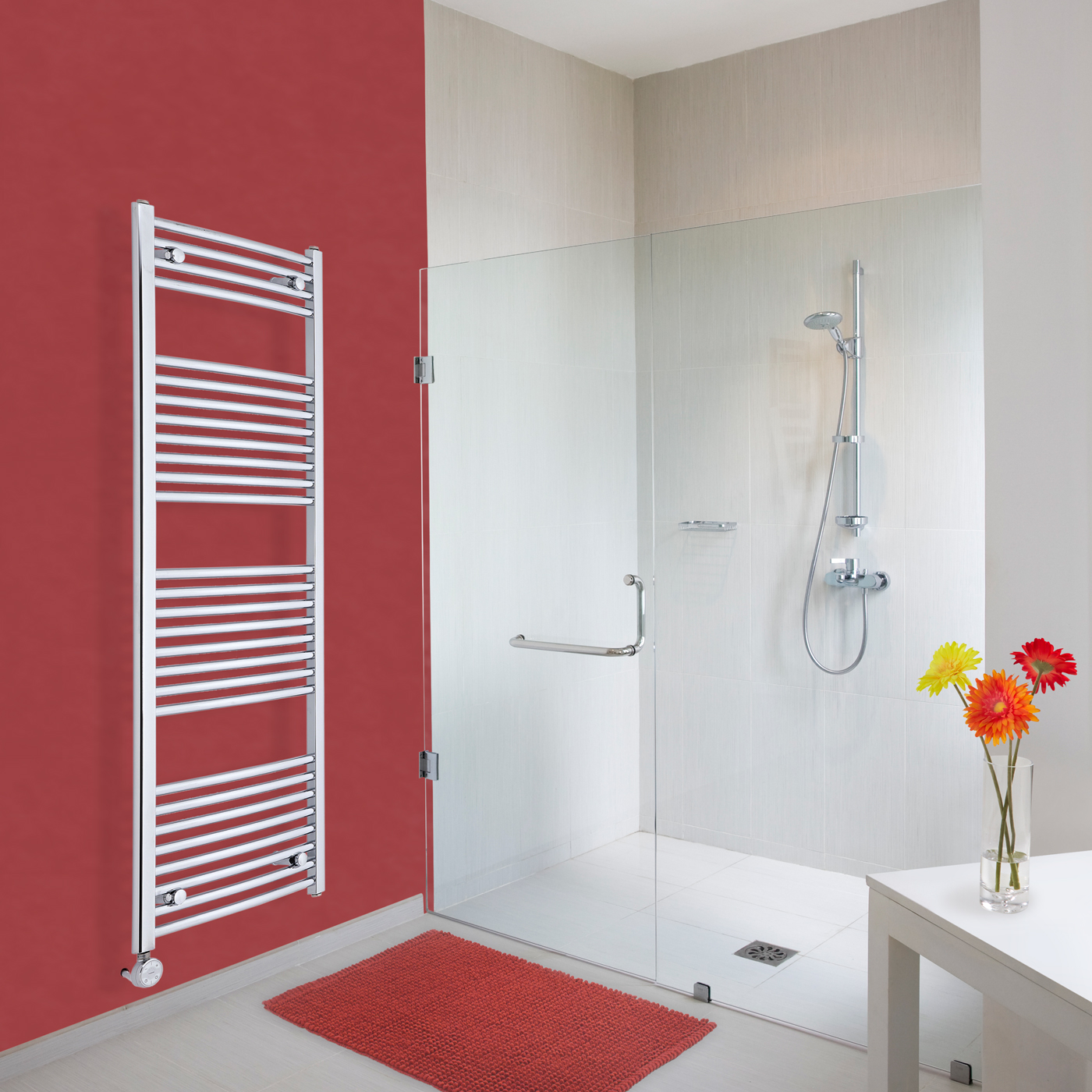 Radiatore Scaldasalviette Elettrico Curvo - Cromato - 1500mm x 500mm x 45mm - Ischia