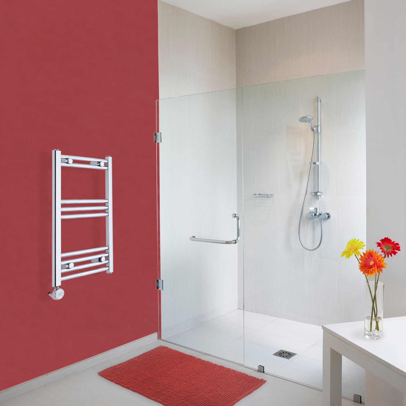 Radiatore Scaldasalviette Elettrico Curvo - Cromato - 700mm x 400mm x 38mm - Ischia