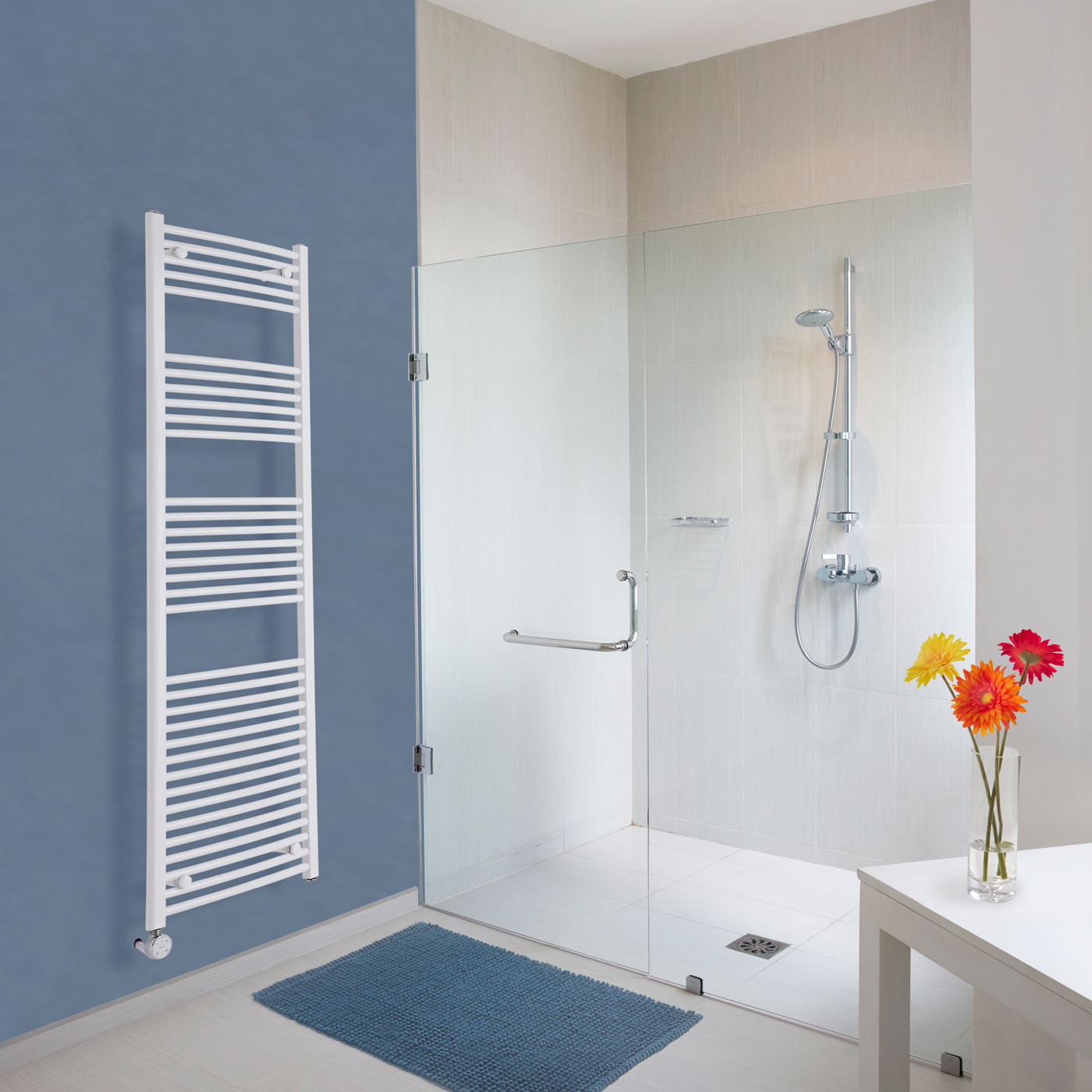 Radiatore Scaldasalviette Elettrico Curvo - Bianco - 1800mm x 500mm x 45mm - Etna