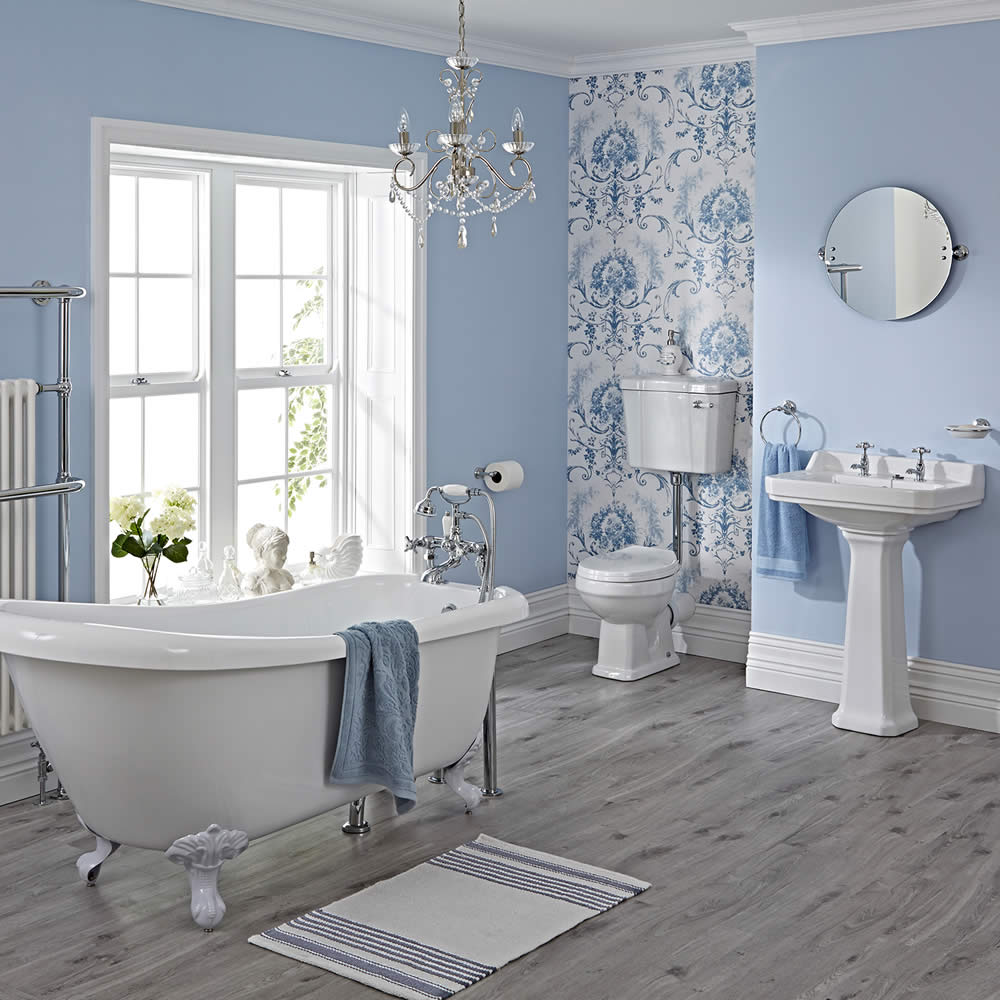 Set Completo per Stanza da Bagno con Vasca, Lavabo, Sanitario con Cassetta Bassa e Rubinetteria - Carlton