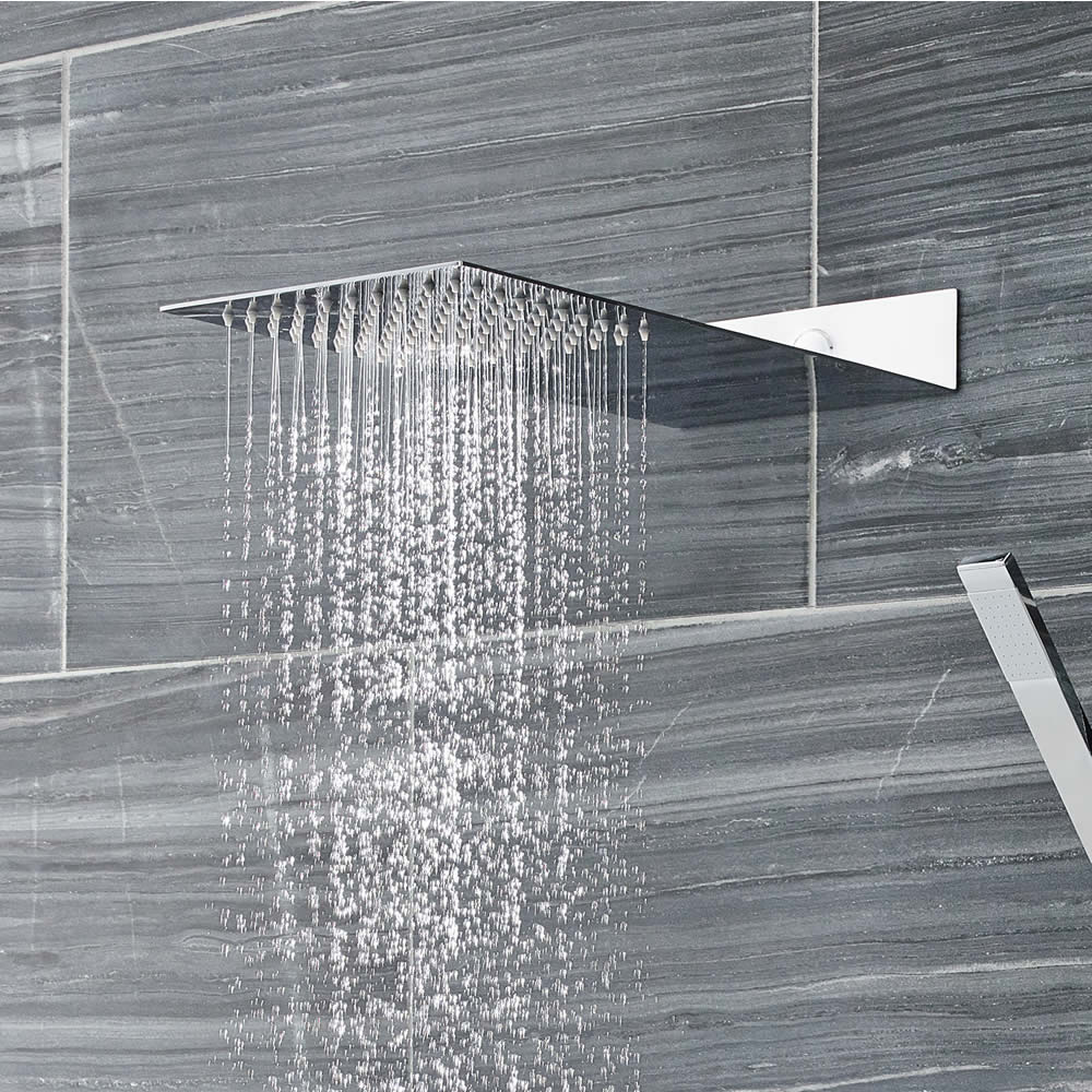 Soffione Rettangolare Ultrapiatto 200x430mm Braccio Integrato con Limitatore Limitatore di Flusso - Eco