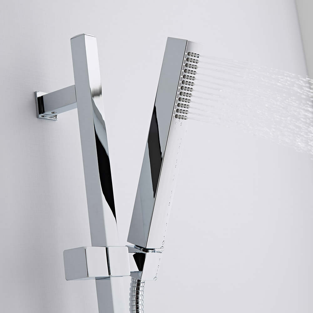 Kit Doccia con Asta saliscendi Regolabile, Doccetta, Flessibile e Riduttore Limitatore di Flusso - Eco