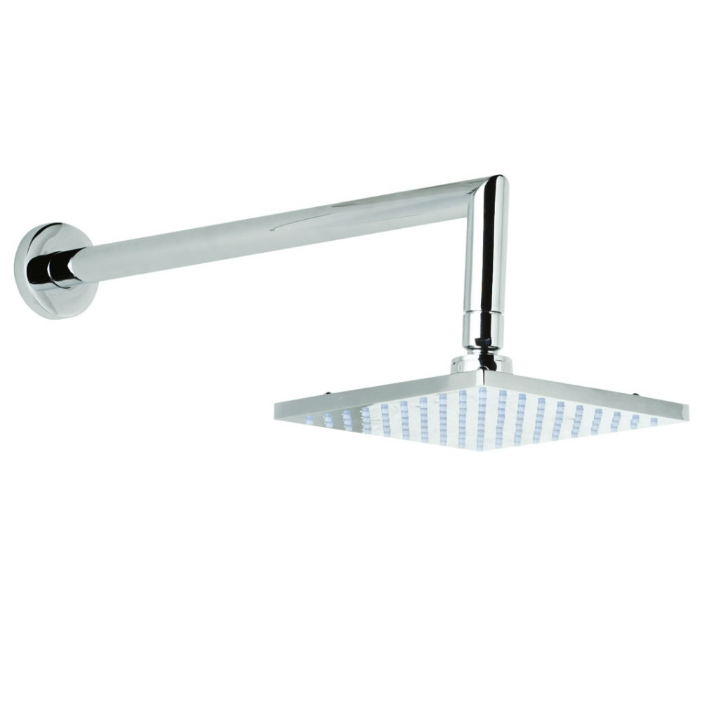 Soffione Doccia Piatto 200x 200mm Quadrato con Braccio Doccia in Ottone Cromato