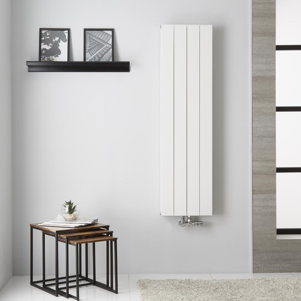 Radiatore di Design Verticale Doppio con Attacco Centrale - Alluminio - Bianco - 1400mm x 375mm x 67mm - 1162 Watt - Kett