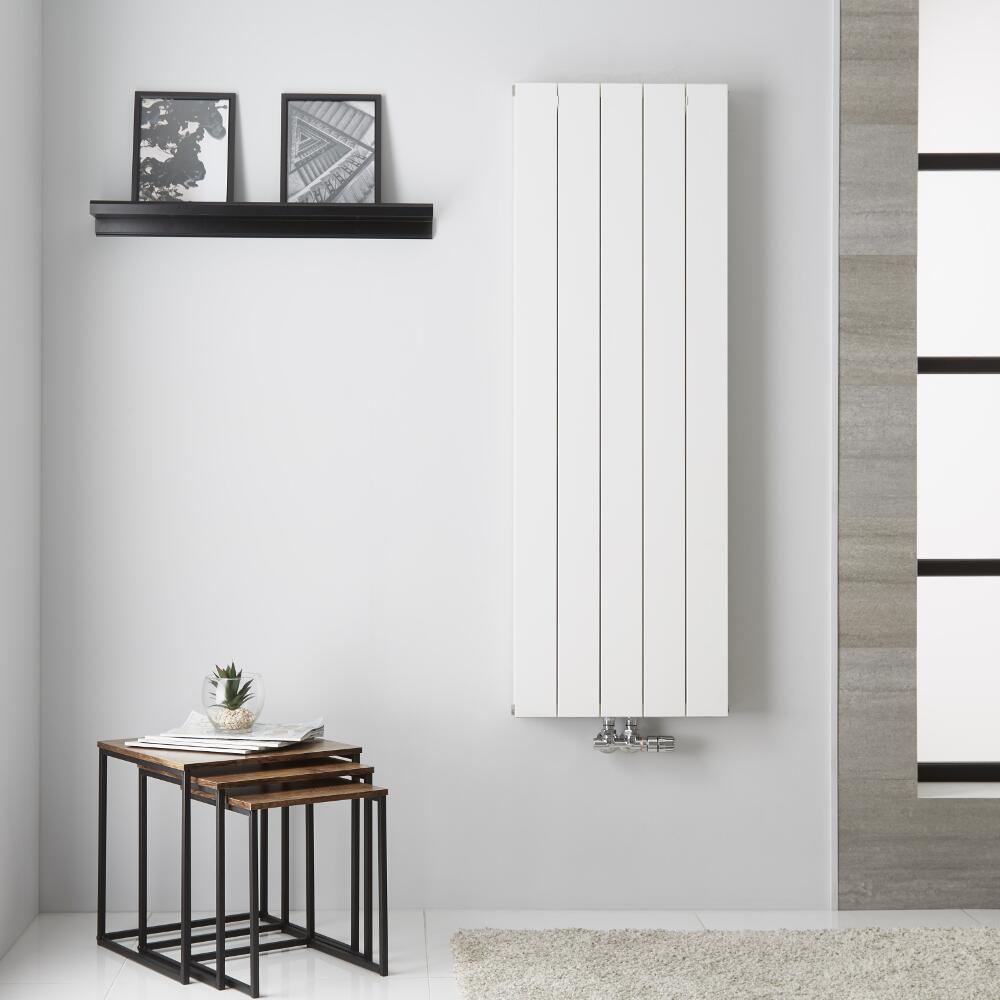 Radiatore di Design Verticale Doppio con Attacco Centrale - Alluminio - Bianco - 1400mm x 470mm x 67mm - 1379 Watt - Kett